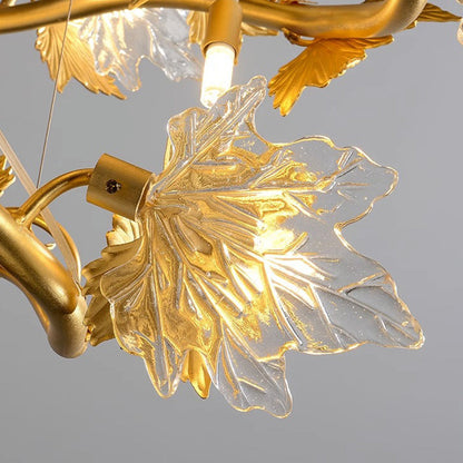 Contemporary Creative Aluminum & Glass Maple Leaf 6/9/14/20-Light Chandelier For Dining Room, Bedroom And Living Room