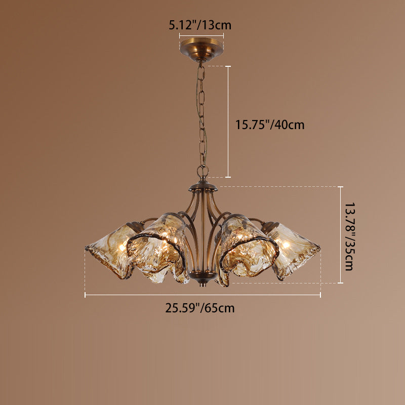 Traditional Vintage Copper & Glass Cone Branch 6/8-Light Chandelier For Dining Room, Living Room And Bedroom