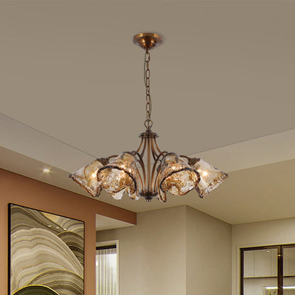 Traditional Vintage Copper & Glass Cone Branch 6/8-Light Chandelier For Dining Room, Living Room And Bedroom