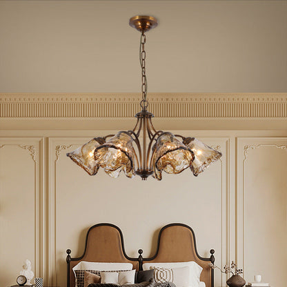 Traditional Vintage Copper & Glass Cone Branch 6/8-Light Chandelier For Dining Room, Living Room And Bedroom