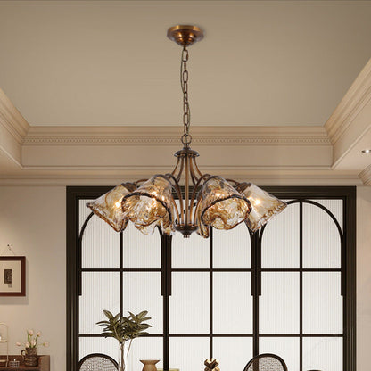Traditional Vintage Copper & Glass Cone Branch 6/8-Light Chandelier For Dining Room, Living Room And Bedroom