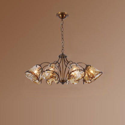 Traditional Vintage Copper & Glass Cone Branch 6/8-Light Chandelier For Dining Room, Living Room And Bedroom