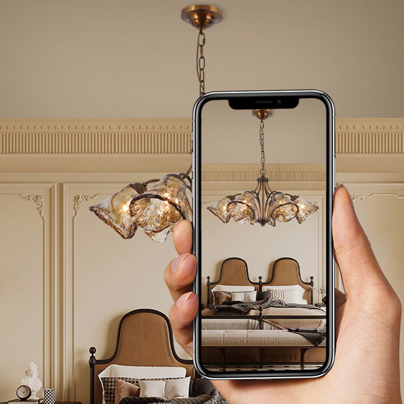 Traditional Vintage Copper & Glass Cone Branch 6/8-Light Chandelier For Dining Room, Living Room And Bedroom