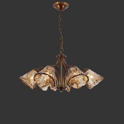 Traditional Vintage Copper & Glass Cone Branch 6/8-Light Chandelier For Dining Room, Living Room And Bedroom