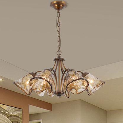 Traditional Vintage Copper & Glass Cone Branch 6/8-Light Chandelier For Dining Room, Living Room And Bedroom