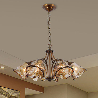 Traditional Vintage Copper & Glass Cone Branch 6/8-Light Chandelier For Dining Room, Living Room And Bedroom