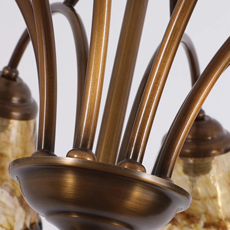 Traditional Vintage Copper & Glass Cone Branch 6/8-Light Chandelier For Dining Room, Living Room And Bedroom