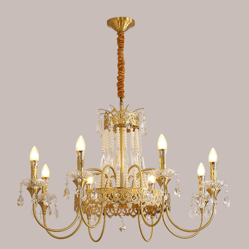Traditional French Brass & Crystal Candle Branch 4/6/8-Light Chandelier For Bedroom & Living Room