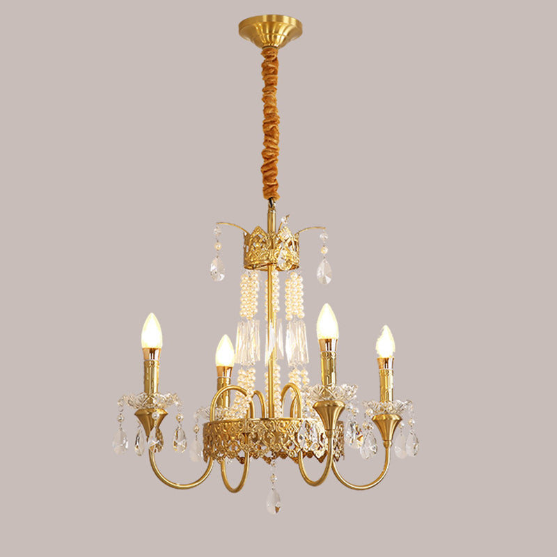 Traditional French Brass & Crystal Candle Branch 4/6/8-Light Chandelier For Bedroom & Living Room