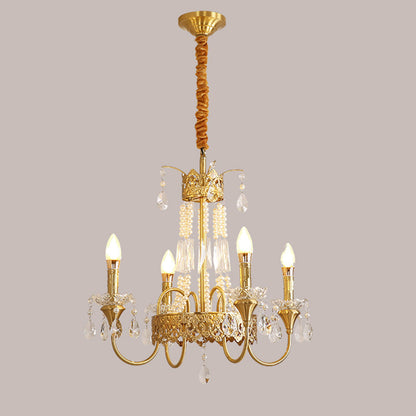 Traditional French Brass & Crystal Candle Branch 4/6/8-Light Chandelier For Bedroom & Living Room