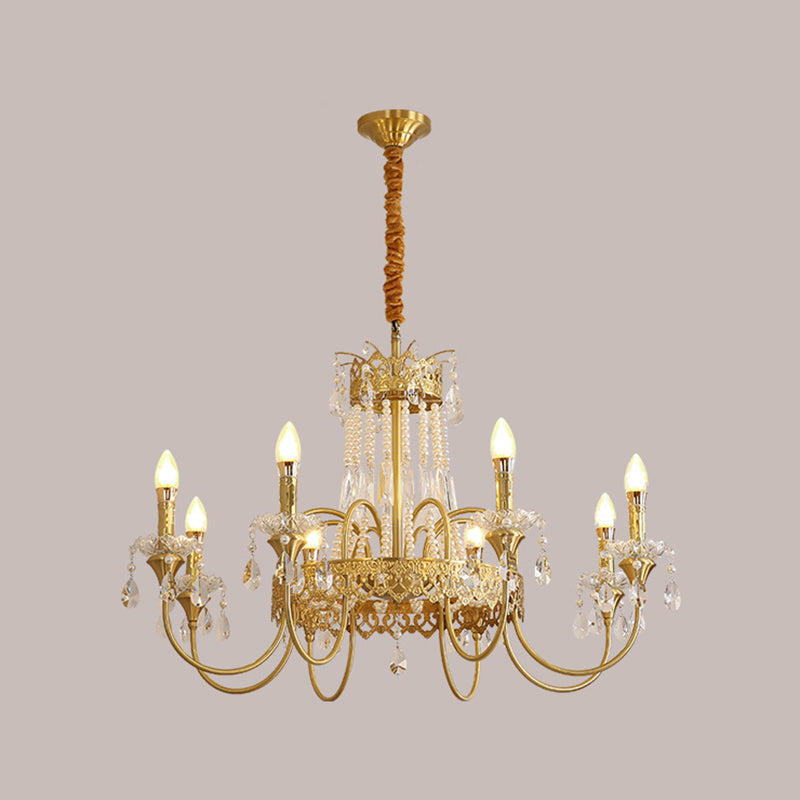 Traditional French Brass & Crystal Candle Branch 4/6/8-Light Chandelier For Bedroom & Living Room