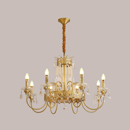 Traditional French Brass & Crystal Candle Branch 4/6/8-Light Chandelier For Bedroom & Living Room
