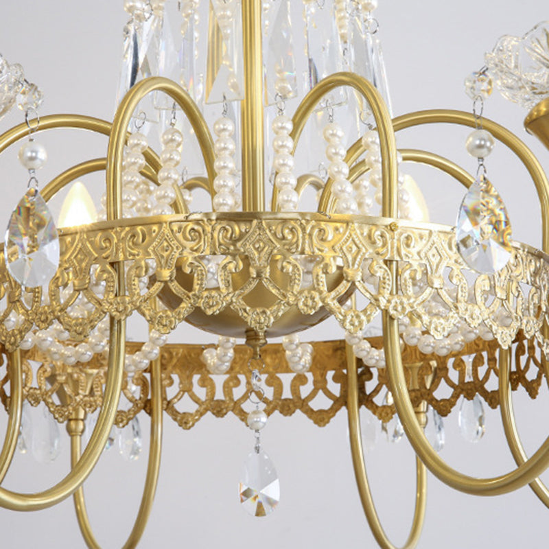 Traditional French Brass & Crystal Candle Branch 4/6/8-Light Chandelier For Bedroom & Living Room