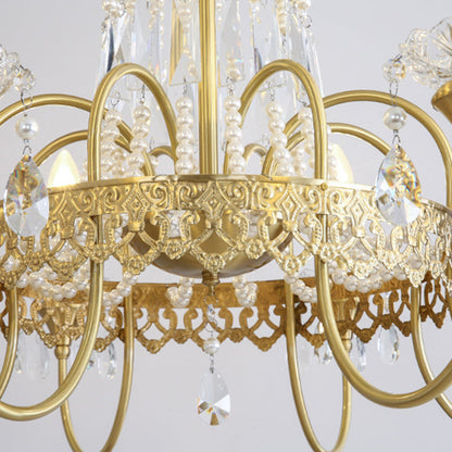 Traditional French Brass & Crystal Candle Branch 4/6/8-Light Chandelier For Bedroom & Living Room