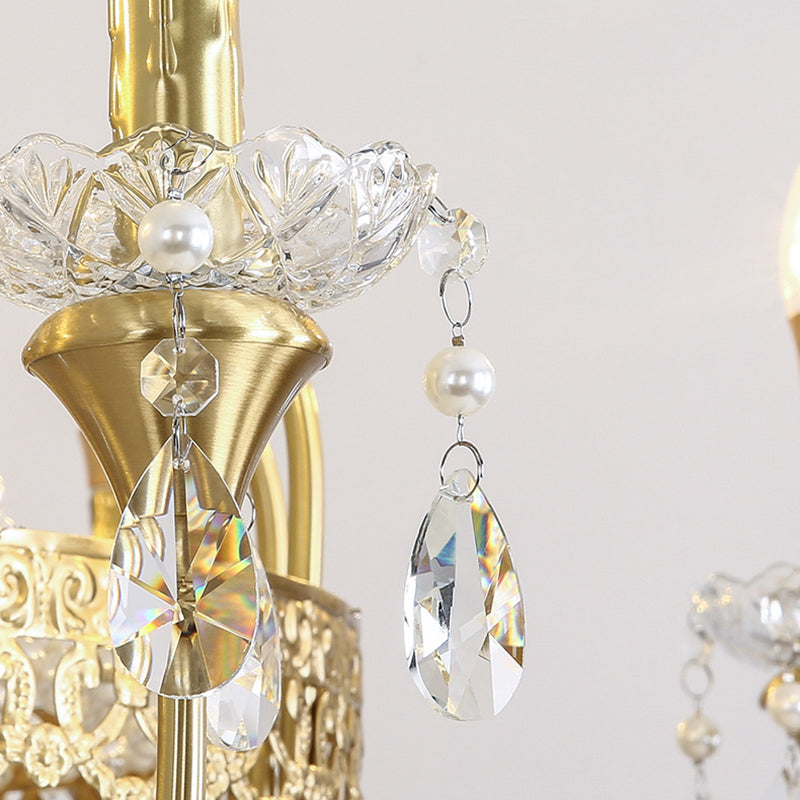 Traditional French Brass & Crystal Candle Branch 4/6/8-Light Chandelier For Bedroom & Living Room