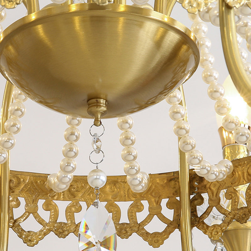 Traditional French Brass & Crystal Candle Branch 4/6/8-Light Chandelier For Bedroom & Living Room