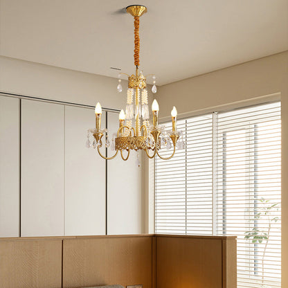Traditional French Brass & Crystal Candle Branch 4/6/8-Light Chandelier For Bedroom & Living Room