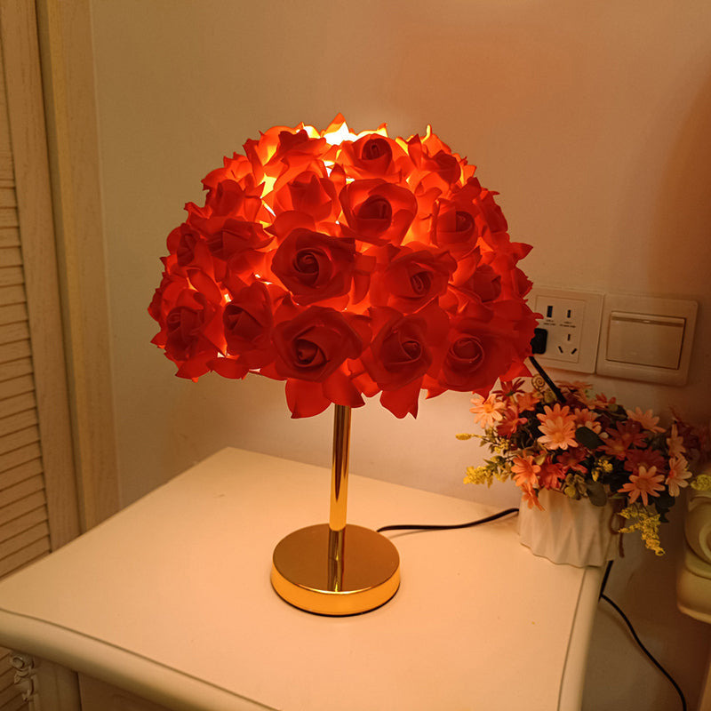 Modern Art Deco Metal & PVC Rose-Shaped 1-Light Table Lamp For Bedroom & Living Room