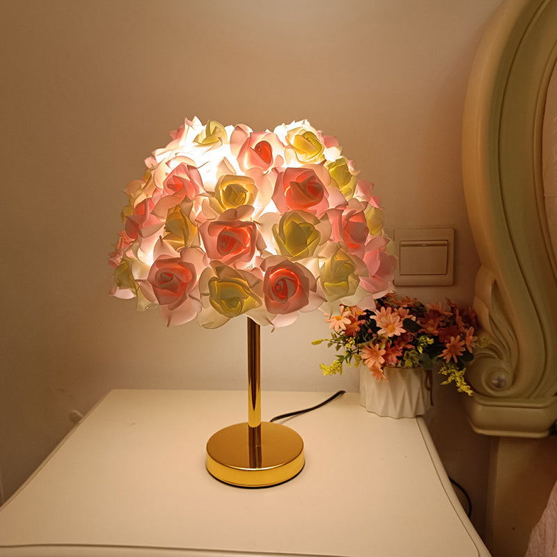 Modern Art Deco Metal & PVC Rose-Shaped 1-Light Table Lamp For Bedroom & Living Room