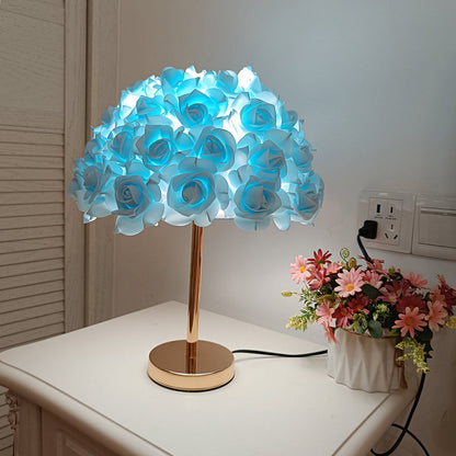 Modern Art Deco Metal & PVC Rose-Shaped 1-Light Table Lamp For Bedroom & Living Room