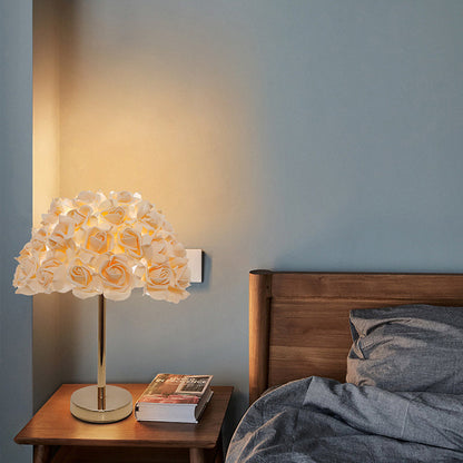 Modern Art Deco Metal & PVC Rose-Shaped 1-Light Table Lamp For Bedroom & Living Room