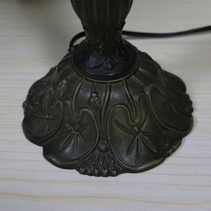 Traditional Tiffany Zinc Alloy & Stained Glass Round 1-Light Table Lamp For Bedroom & Living Room
