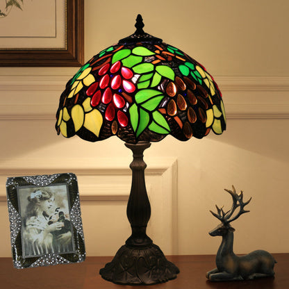 Traditional Tiffany Zinc Alloy & Stained Glass Round 1-Light Table Lamp For Bedroom & Living Room