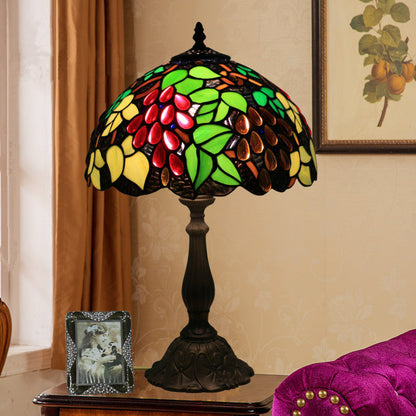 Traditional Tiffany Zinc Alloy & Stained Glass Round 1-Light Table Lamp For Bedroom & Living Room