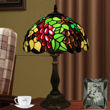 Traditional Tiffany Zinc Alloy & Stained Glass Round 1-Light Table Lamp For Bedroom & Living Room