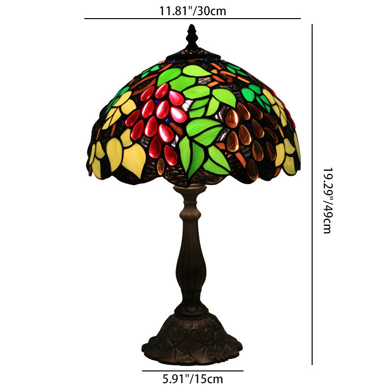 Traditional Tiffany Zinc Alloy & Stained Glass Round 1-Light Table Lamp For Bedroom & Living Room