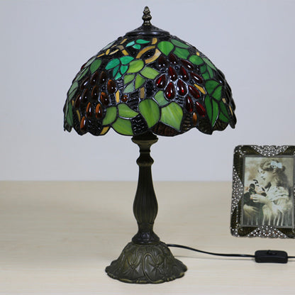 Traditional Tiffany Zinc Alloy & Stained Glass Round 1-Light Table Lamp For Bedroom & Living Room