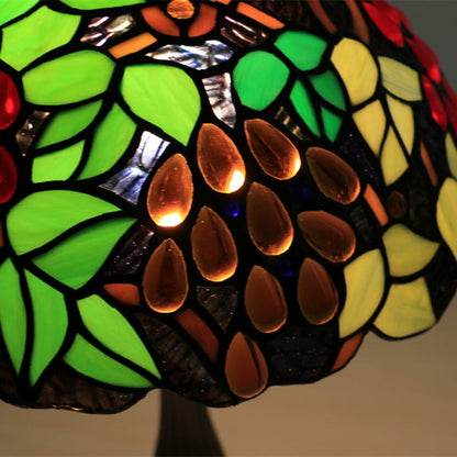 Traditional Tiffany Zinc Alloy & Stained Glass Round 1-Light Table Lamp For Bedroom & Living Room
