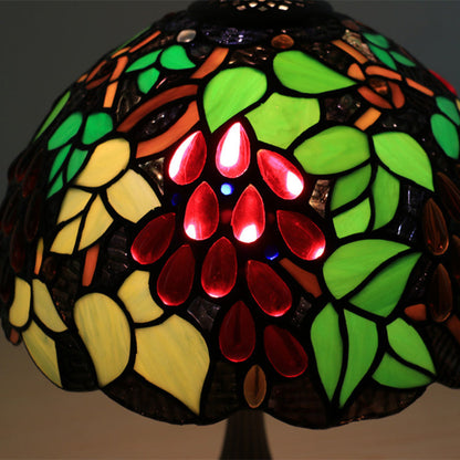 Traditional Tiffany Zinc Alloy & Stained Glass Round 1-Light Table Lamp For Bedroom & Living Room