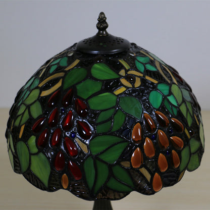 Traditional Tiffany Zinc Alloy & Stained Glass Round 1-Light Table Lamp For Bedroom & Living Room