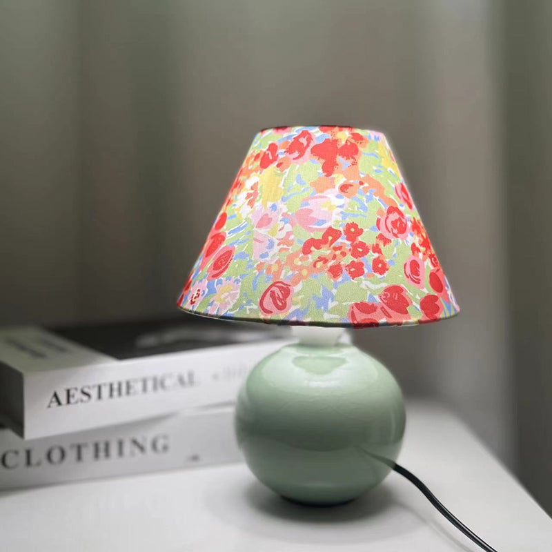 Modern Art Deco Ceramic & Fabric Round 1-Light Table Lamp For Bedroom & Living Room