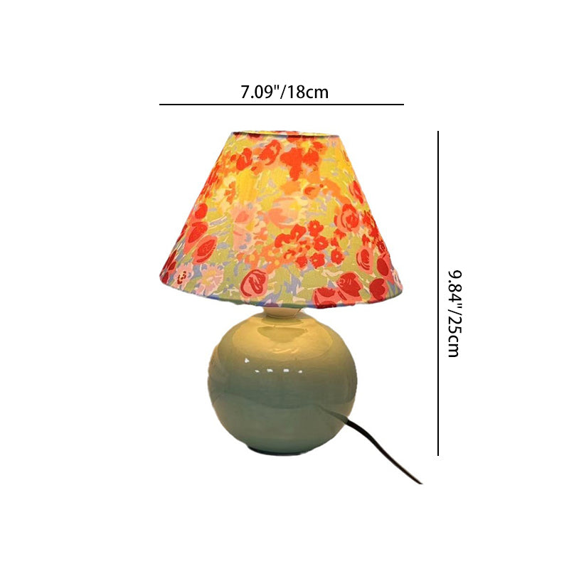 Modern Art Deco Ceramic & Fabric Round 1-Light Table Lamp For Bedroom & Living Room