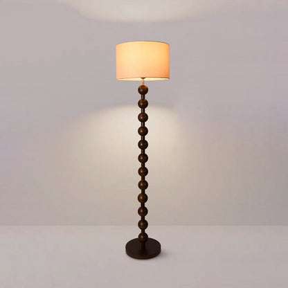Traditional Vintage Wood & Fabric Round 1-Light Standing Floor Lamp For Bedroom & Living Room