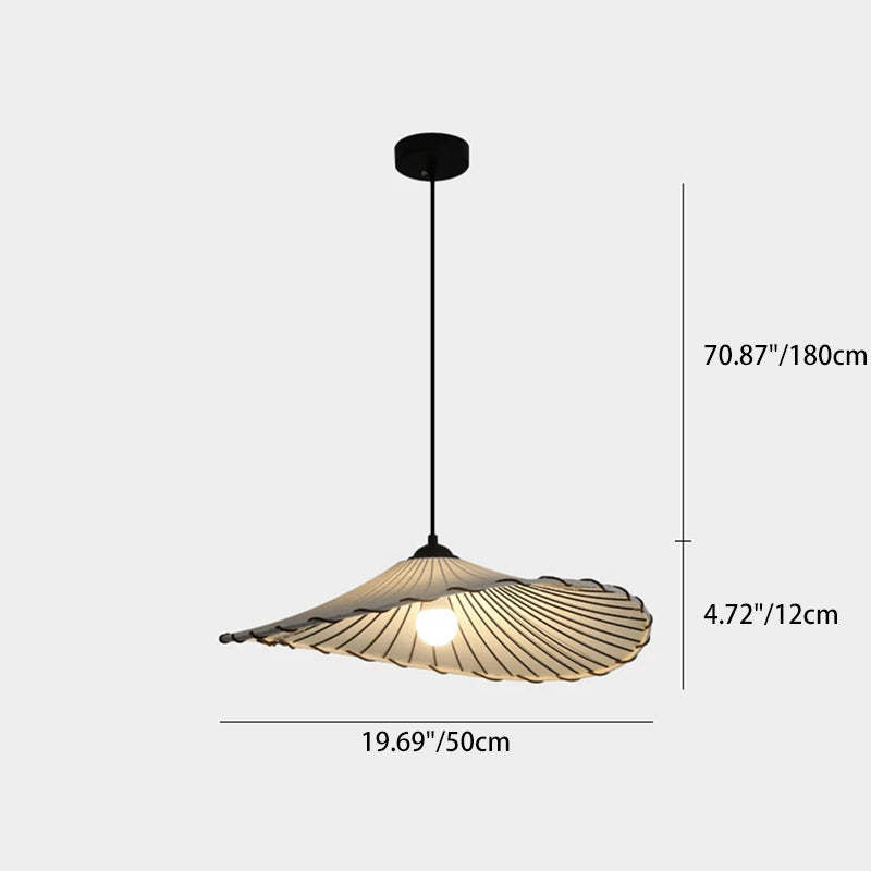 Traditional Japanese Fabric & Iron Lotus-Shaped Round 1-Light Pendant Light For Dining Room & Living Room