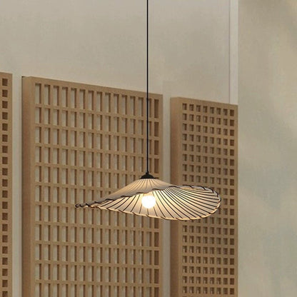 Traditional Japanese Fabric & Iron Lotus-Shaped Round 1-Light Pendant Light For Dining Room & Living Room