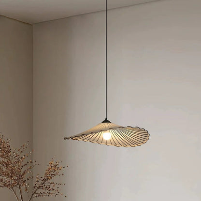 Traditional Japanese Fabric & Iron Lotus-Shaped Round 1-Light Pendant Light For Dining Room & Living Room