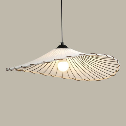 Traditional Japanese Fabric & Iron Lotus-Shaped Round 1-Light Pendant Light For Dining Room & Living Room