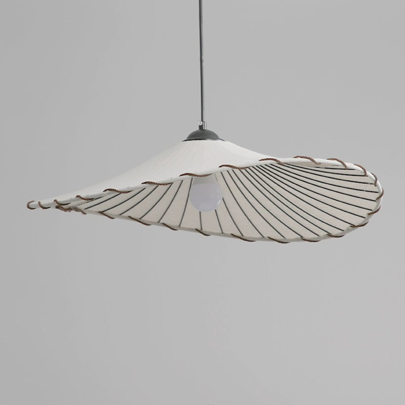 Traditional Japanese Fabric & Iron Lotus-Shaped Round 1-Light Pendant Light For Dining Room & Living Room