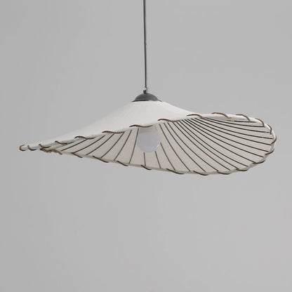 Traditional Japanese Fabric & Iron Lotus-Shaped Round 1-Light Pendant Light For Dining Room & Living Room