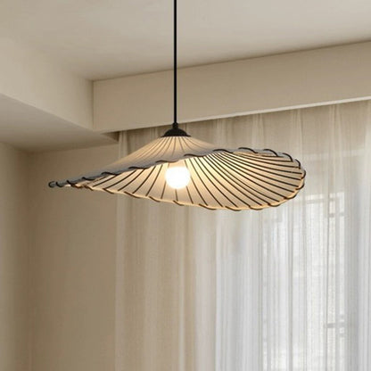 Traditional Japanese Fabric & Iron Lotus-Shaped Round 1-Light Pendant Light For Dining Room & Living Room