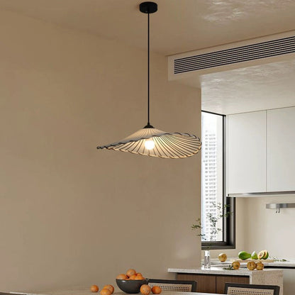 Traditional Japanese Fabric & Iron Lotus-Shaped Round 1-Light Pendant Light For Dining Room & Living Room