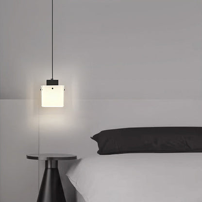 Modern Minimalist Glass & Iron Square 1-Light Pendant Light With Adjustable Cord For Bedroom, Living Room, Dining Room