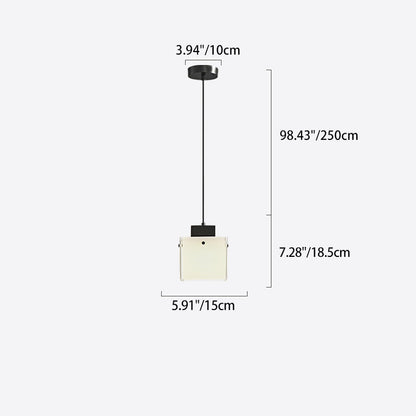 Modern Minimalist Glass & Iron Square 1-Light Pendant Light With Adjustable Cord For Bedroom, Living Room, Dining Room