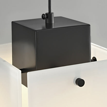 Modern Minimalist Glass & Iron Square 1-Light Pendant Light With Adjustable Cord For Bedroom, Living Room, Dining Room