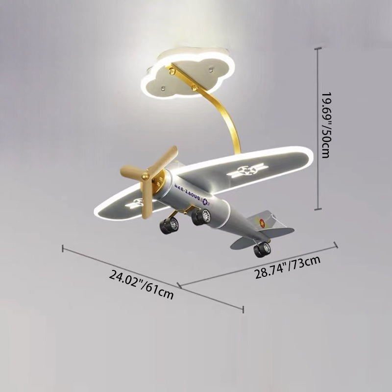 Contemporary Creative Metal & Acrylic Airplane Shape LED Semi-Flush Mount Ceiling Light For Kids Bedroom & Living Room