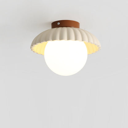 Contemporary Nordic Iron & Glass Round 1-Light Semi-Flush Mount Ceiling Light For Hallway, Bedroom & Entryway